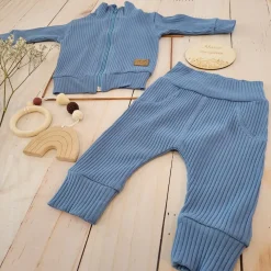 KAZUM Prążkowany komplet dres bluza bez kaptura + spodnie sky blue ostatnie sztuki 56, 86