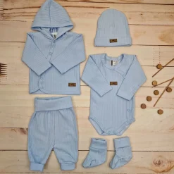 KAZUM Prążkowany komplet wyprawka 5 cz baby blue ostatnie sztuki 50, 56, 62