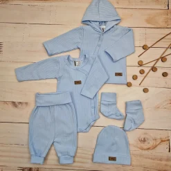 KAZUM Prążkowany komplet wyprawka 5 cz baby blue ostatnie sztuki 50, 56, 62