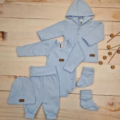 KAZUM Prążkowany komplet wyprawka 5 cz baby blue ostatnie sztuki 50, 56, 62