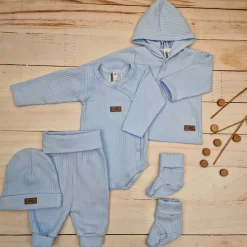 KAZUM Prążkowany komplet wyprawka 5 cz baby blue ostatnie sztuki 50, 56, 62