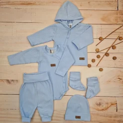 KAZUM Prążkowany komplet wyprawka 5 cz baby blue ostatnie sztuki 50, 56, 62