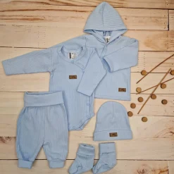 KAZUM Prążkowany komplet wyprawka 5 cz baby blue ostatnie sztuki 50, 56, 62