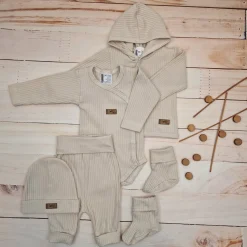 KAZUM Prążkowany komplet wyprawka 5 cz beige latte ostatnie sztuki 50