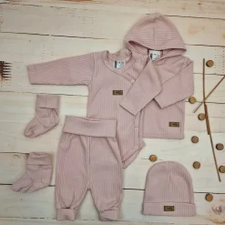 KAZUM Prążkowany komplet wyprawka 5 cz pastel pink ostatnie sztuki 50, 62
