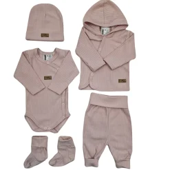 KAZUM Prążkowany komplet wyprawka 5 cz pastel pink ostatnie sztuki 50, 62