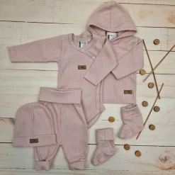 KAZUM Prążkowany komplet wyprawka 5 cz pastel pink ostatnie sztuki 50, 62