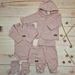 KAZUM Prążkowany komplet wyprawka 5 cz pastel pink ostatnie sztuki 50, 62