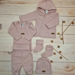 KAZUM Prążkowany komplet wyprawka 5 cz pastel pink ostatnie sztuki 50, 62