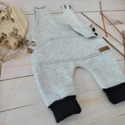 KAZUM Spodnie na szelkach z dresówki ocieplanej 56-86 silver gray