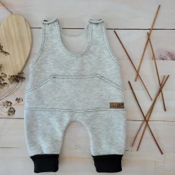 KAZUM Spodnie na szelkach z dresówki ocieplanej 56-86 silver gray