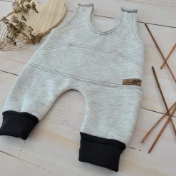KAZUM Spodnie na szelkach z dresówki ocieplanej 56-86 silver gray