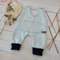 KAZUM Spodnie na szelkach z dresówki ocieplanej 56-86 silver gray