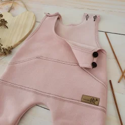 KAZUM Spodnie na szelkach z dresówki ocieplanej 56-86 powder pink