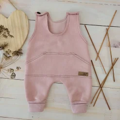 KAZUM Spodnie na szelkach z dresówki ocieplanej 56-86 powder pink