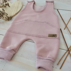 KAZUM Spodnie na szelkach z dresówki ocieplanej 56-86 powder pink