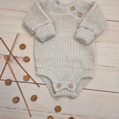 KAZUM Sweterek-body włóczkowe dziergane rosnące z dzieckiem 56-86 cappuccino