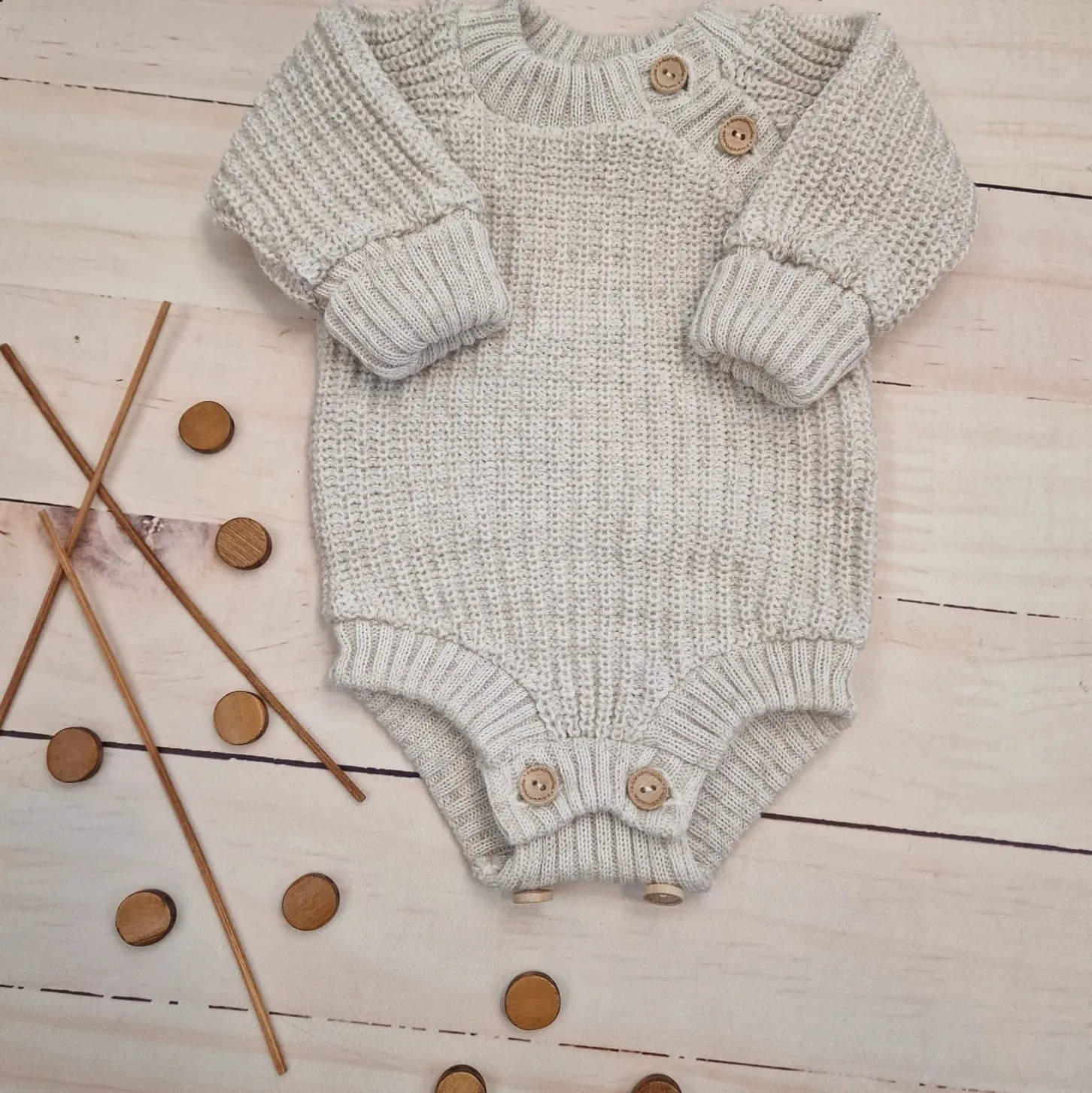 KAZUM Sweterek-body włóczkowe dziergane rosnące z dzieckiem 56-86 cappuccino