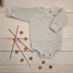 KAZUM Sweterek-body włóczkowe dziergane rosnące z dzieckiem 56-86 cappuccino