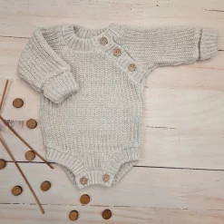 KAZUM Sweterek-body włóczkowe dziergane rosnące z dzieckiem 56-86 cappuccino