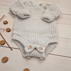 KAZUM Sweterek-body włóczkowe dziergane rosnące z dzieckiem 56-86 cappuccino