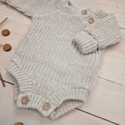 KAZUM Sweterek-body włóczkowe dziergane rosnące z dzieckiem 56-86 cappuccino