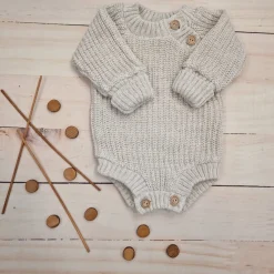 KAZUM Sweterek-body włóczkowe dziergane rosnące z dzieckiem 56-86 cappuccino