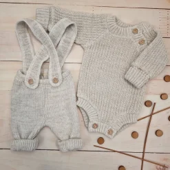 KAZUM Sweterek-body włóczkowe dziergane rosnące z dzieckiem 56-86 cappuccino