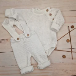 KAZUM Sweterek-body włóczkowe dziergane rosnące z dzieckiem 56-86 coconut