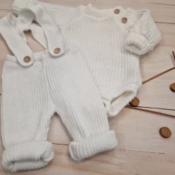KAZUM Sweterek-body włóczkowe dziergane rosnące z dzieckiem 56-86 coconut