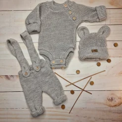 KAZUM Sweterek-body włóczkowe dziergane rosnące z dzieckiem 56-86 hazelnut