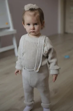 KAZUM włóczkowe legginsy na szelkach, regulowane 56-86 cappuccino