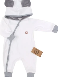 Kombinezon pajacyk z kapturem welurowy 56-86 biało-szary