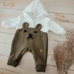 Kombinezon pajacyk z kapturem włóczkowy Miś ostatnie sztuki 56-80