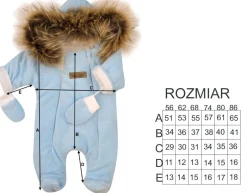 Kombinezon zimowy welurowy niemowlęcy ocieplany z odpinanym brązowym futerkiem i rękawiczkami 56-86 błękitny