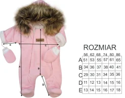Kombinezon zimowy welurowy niemowlęcy ocieplany z odpinanym brązowym futerkiem i rękawiczkami 56-86 różowy