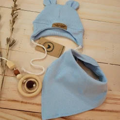 Komplet czapka prążkowana niemowlęca + apaszka 56-86 błękit