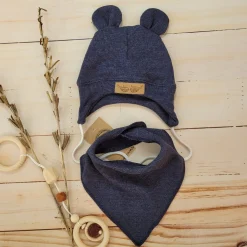 Komplet czapka prążkowana niemowlęca + apaszka 56-86 jeans