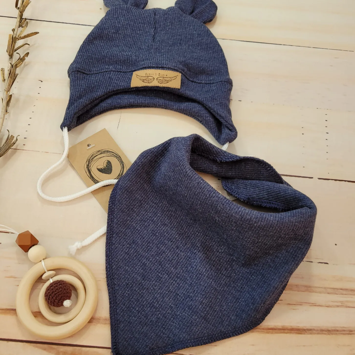 Komplet czapka prążkowana niemowlęca + apaszka 56-86 jeans
