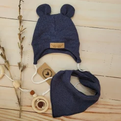 Komplet czapka prążkowana niemowlęca + apaszka 56-86 jeans