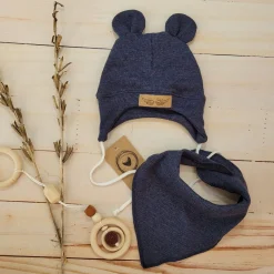 Komplet czapka prążkowana niemowlęca + apaszka 56-86 jeans