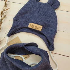 Komplet czapka prążkowana niemowlęca + apaszka 56-86 jeans