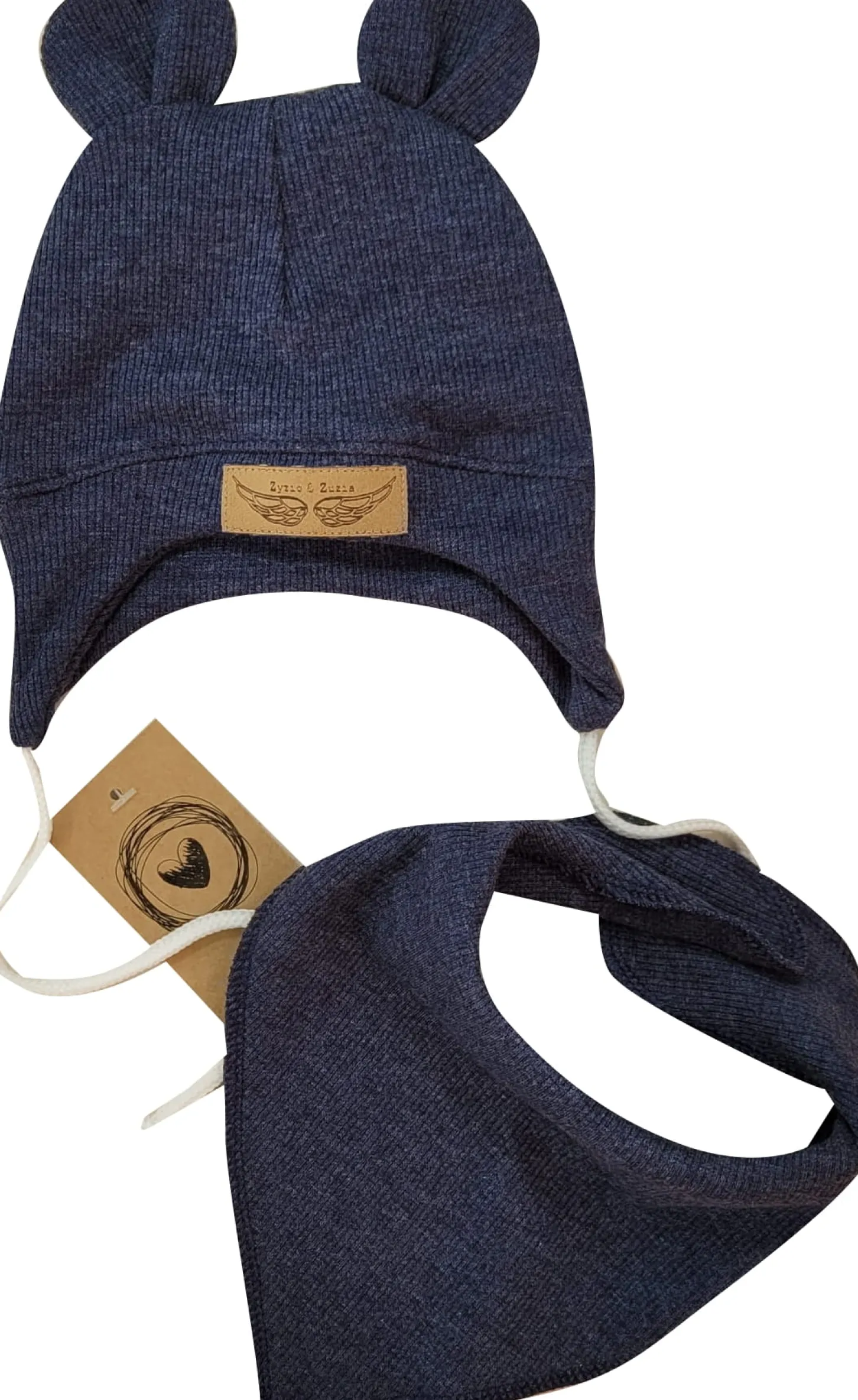 Komplet czapka prążkowana niemowlęca + apaszka 56-86 jeans