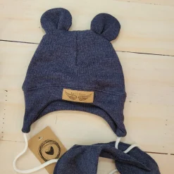 Komplet czapka prążkowana niemowlęca + apaszka 56-86 jeans