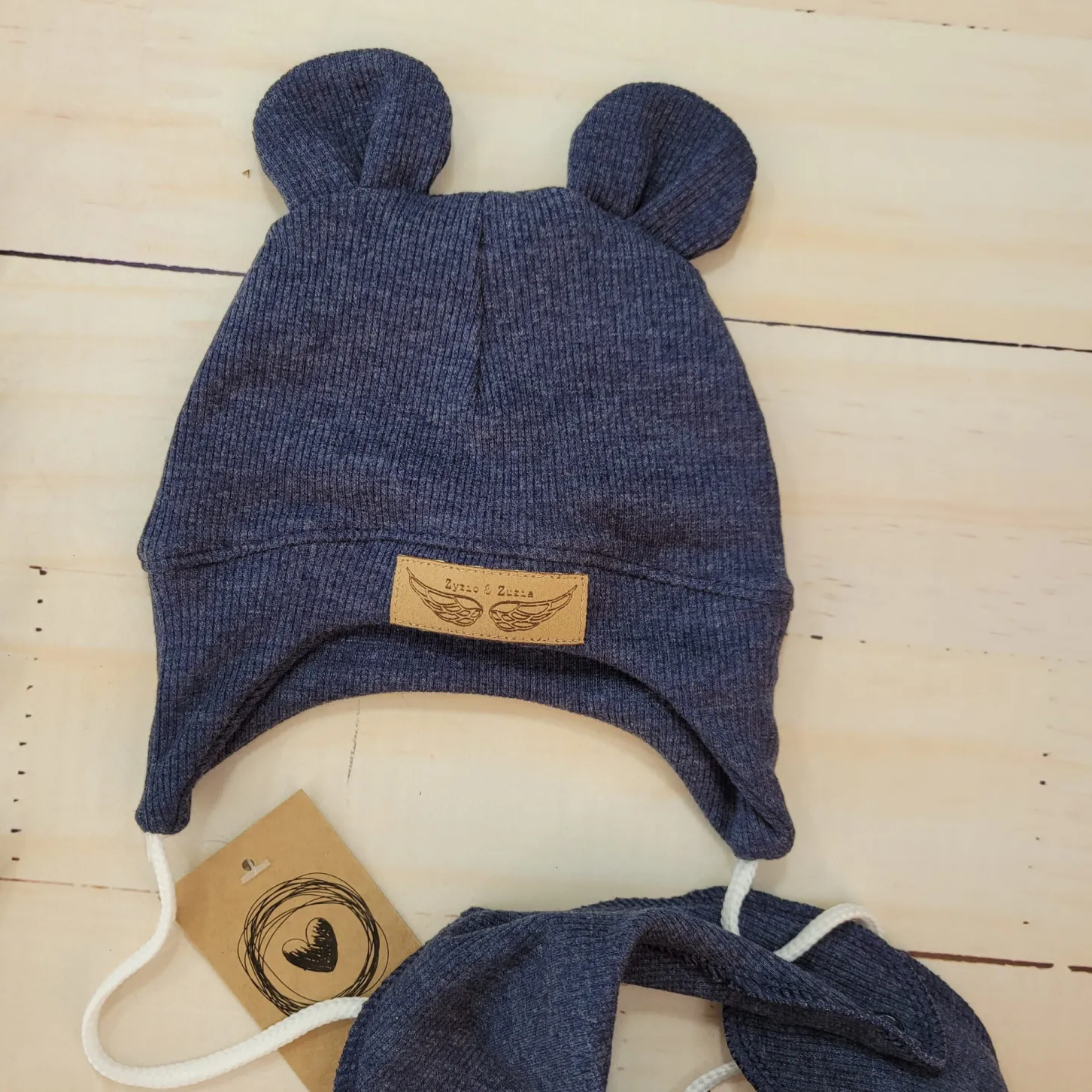 Komplet czapka prążkowana niemowlęca + apaszka 56-86 jeans