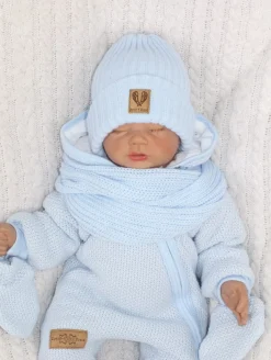 Komplet Czapka zimowa z pomponem 3w1 + szalik niebieski