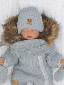 Komplet Czapka zimowa z pomponem 3w1 + szalik szary