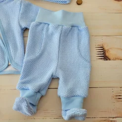 Kompletny zestaw chrzest wiosna jesień włóczkowy garnitur elegant niebieski ostatnie sztuki 56, 62, 74, 80, 86