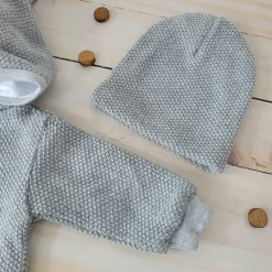 Kompletny zestaw chrzest wiosna jesień włóczkowy garnitur elegant szary ostatnie sztuki 56, 62, 74, 80, 86