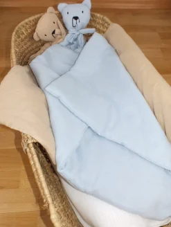 Miękki ciepły kocyk kołderka dla niemowlaka muślin błękit miś